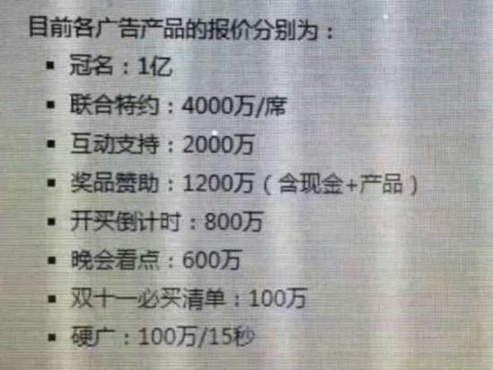双11晚会报价表 双11晚会报价表