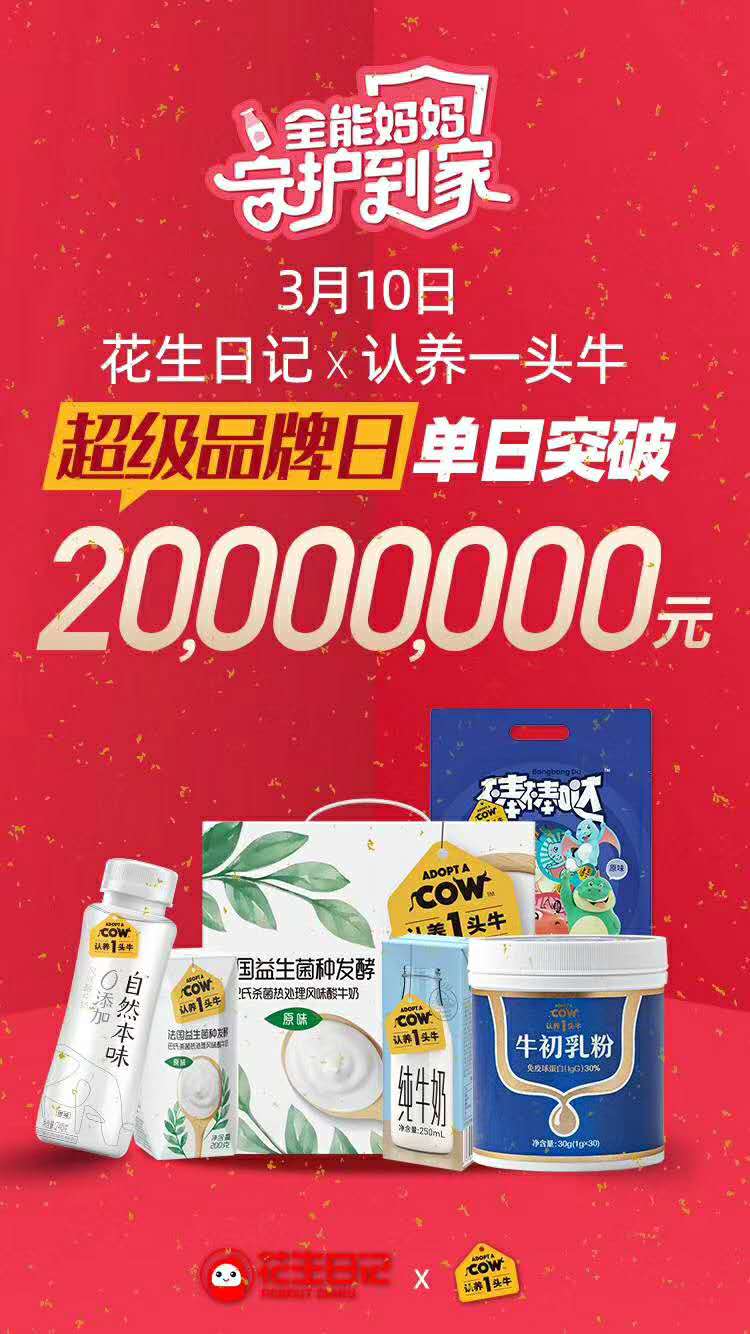 花生日记超级品牌日认养一头牛单日销售额破两千万元