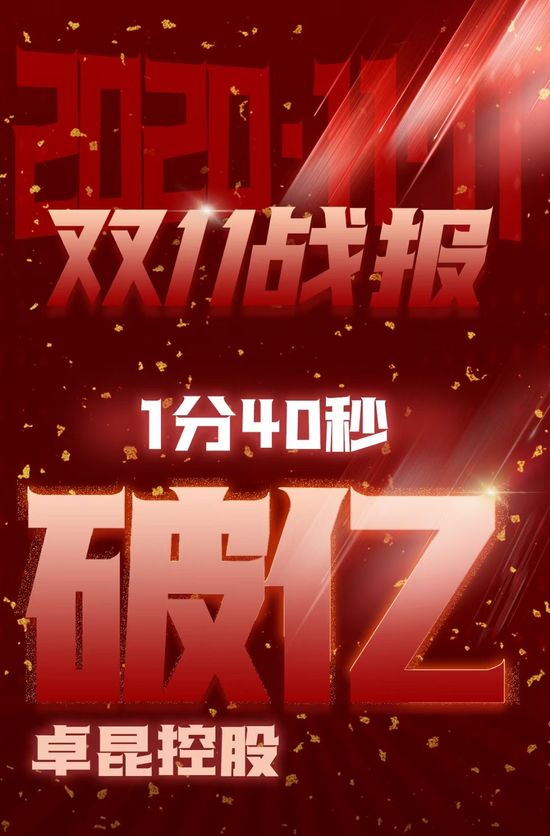 于momo卓昆控股双11战报1分40秒销售额破亿