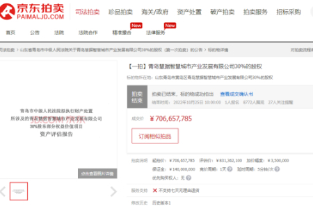 京东拍卖双11股权类标的总成交额同比增长6.5倍