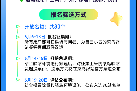 菜鸟发起“夜间取件”爆改征集 首批开放免费名额30个